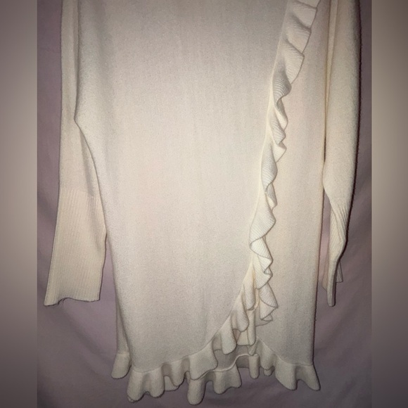 Cream Cowl Neck Sweater with Asymmetrical Ruffle - Picture 3 of 13
